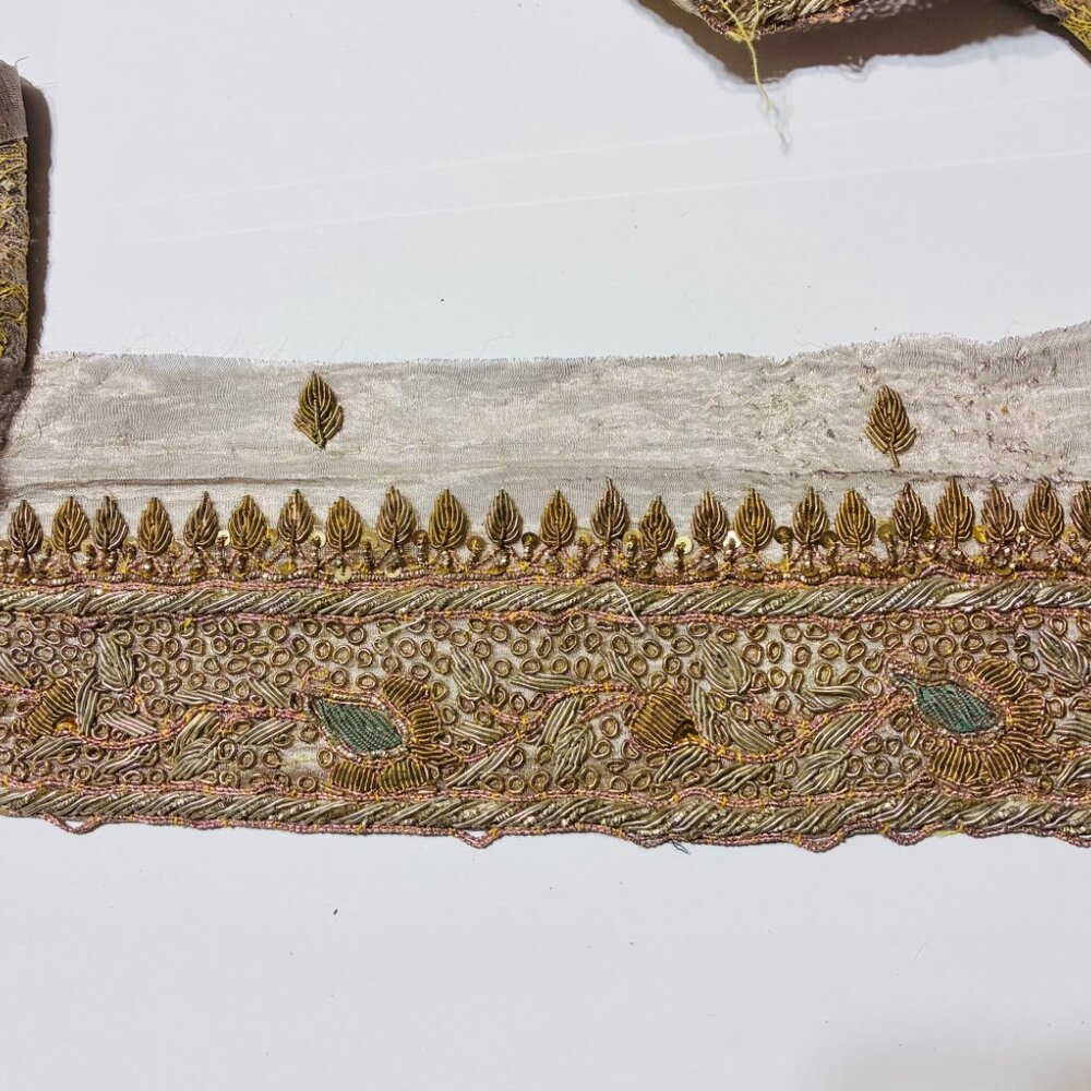 SALE 1910s Antique Metallic Embroidered Saree Trim Metallic Crinoline